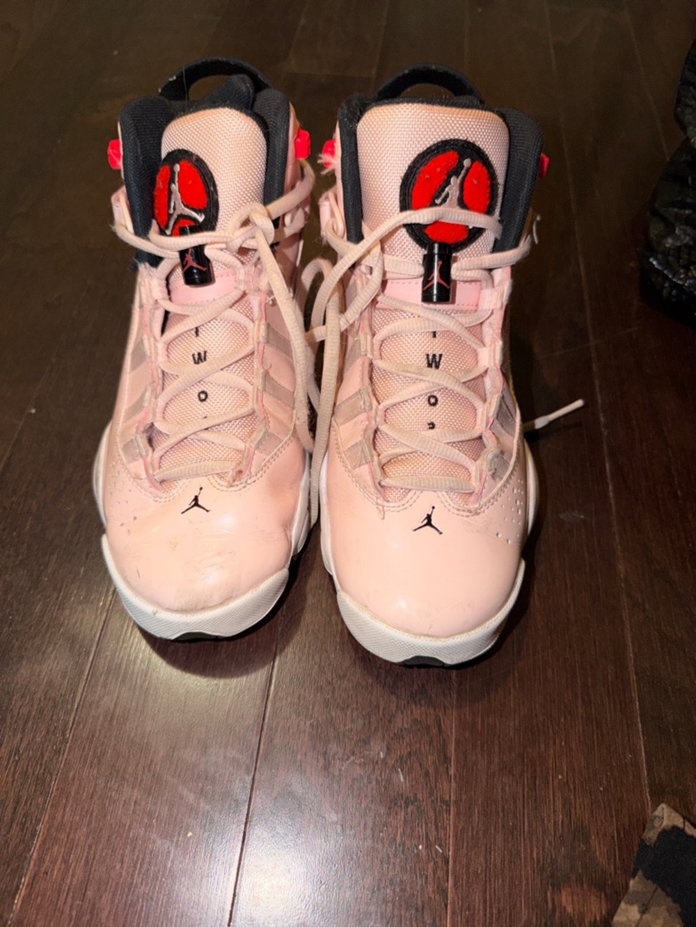 Jordan Kids Pink and Black High-Top Sneakers with Red Accents